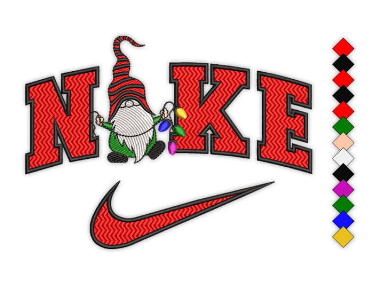 Christmas Gnome Nike Embroidery Machine Design