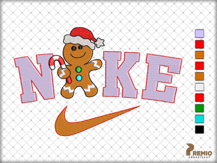 Gingerbread Christmas Nike machine embroidery design, Nike embroidery design