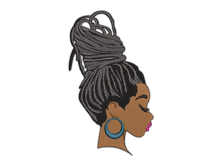 Afro Women Embroidery Design, Black Woman Melanin Embroidery Design by Premio Embroidery