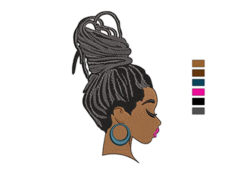 Afro Women Embroidery Design, Black Woman Melanin Embroidery Design by Premio Embroidery
