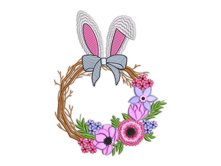 Happy Easter Floral Wreath Embroidery Design, Easter Embroidery Design by Premio Embroidery