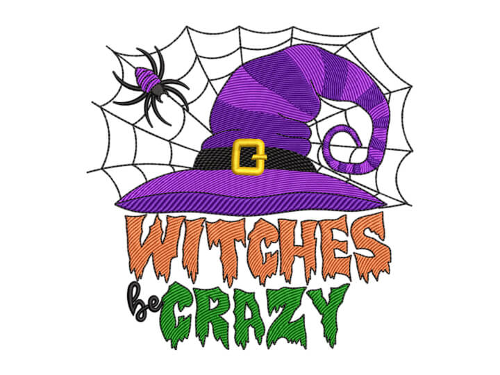 Witches Be Crazy Hat Machine Embroidery Design, Halloween Embroidery Pattern by Premio Embroidery