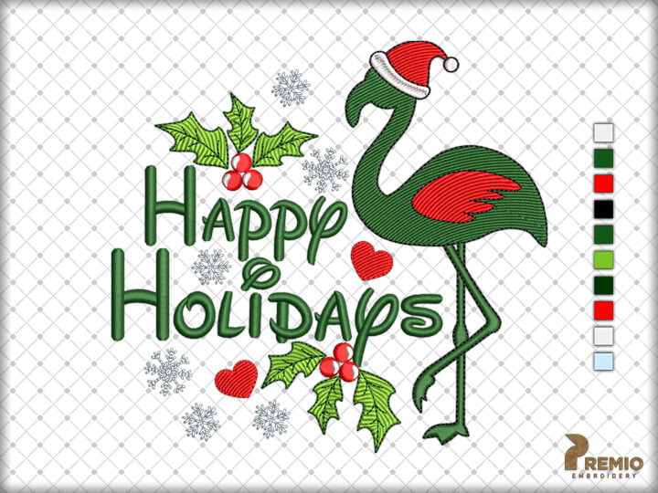 Happy Holidays Embroidery Design, Christmas Embroidery Machine Designs