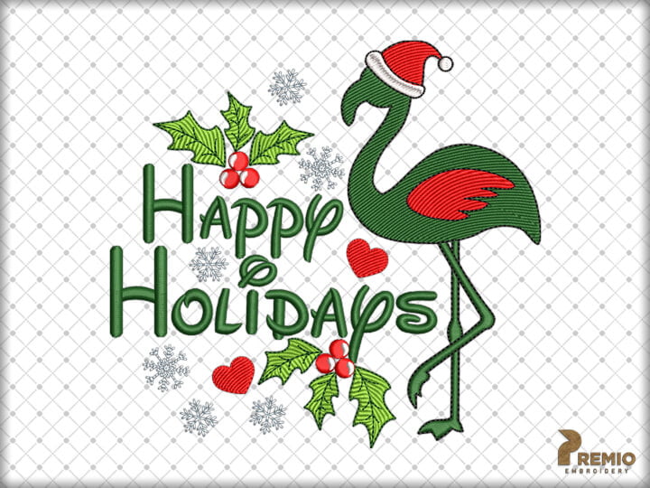 Happy Holidays Embroidery Design, Christmas Embroidery Machine Designs