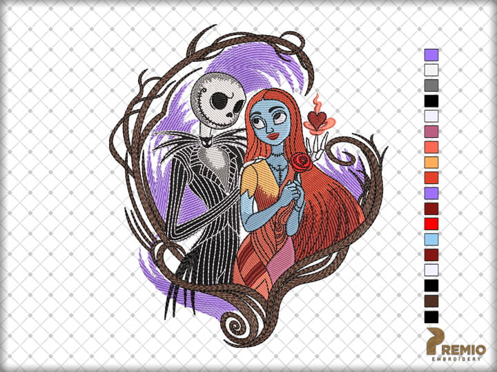 Nightmare before christmas embroidery design, Jack and Sally Embroidery Design by Premio Embroidery