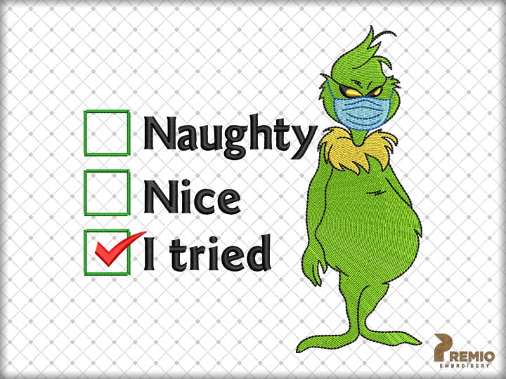 Funny Grinch Embroidery Design, Christmas Embroidery Design by Premio Embroidery