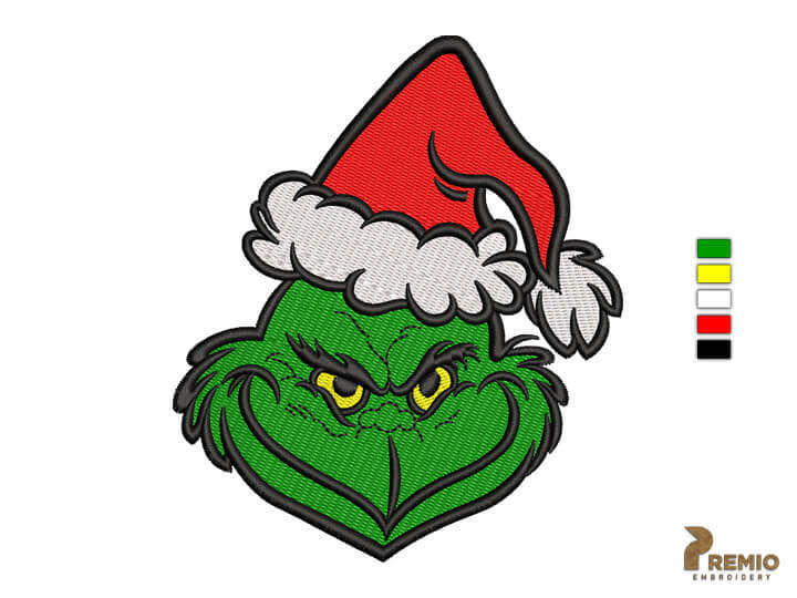 Grinch Face Embroidery Design, Christmas Embroidery Designs