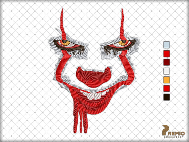 Horror Clown Face Embroidery Design by Premio Embroidery