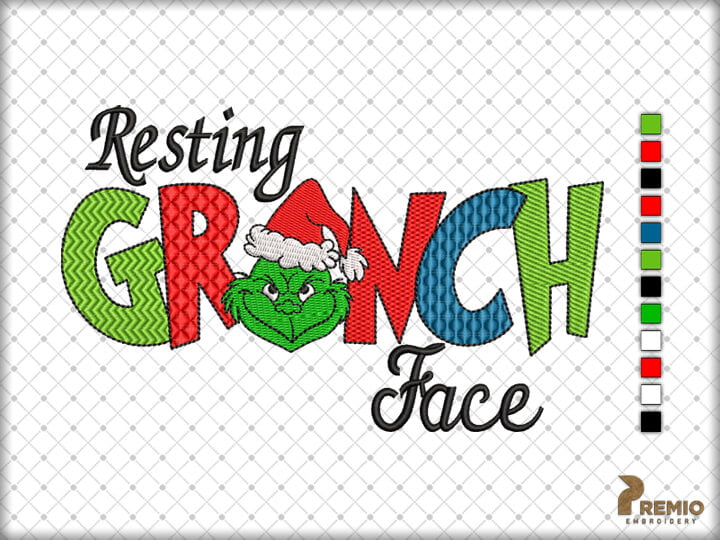Resting Grinch Embroidery Design, Christmas Ornament Embroidery Design by Premio Embroidery