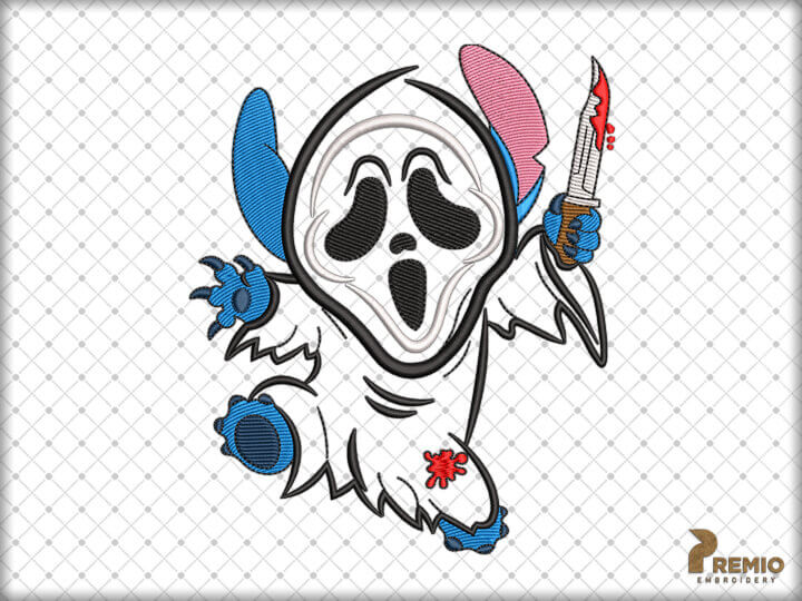 Scream Ghost Face Stitch Embroidery Design by Premio Embroidery