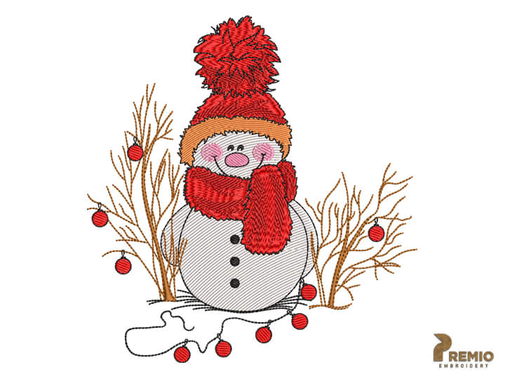 Snowman With Christmas Ornament Embroidery Design by Premio Embroidery