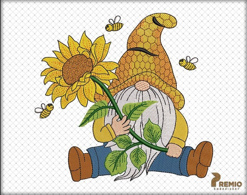 gnome-sunflower-embroidery-designs